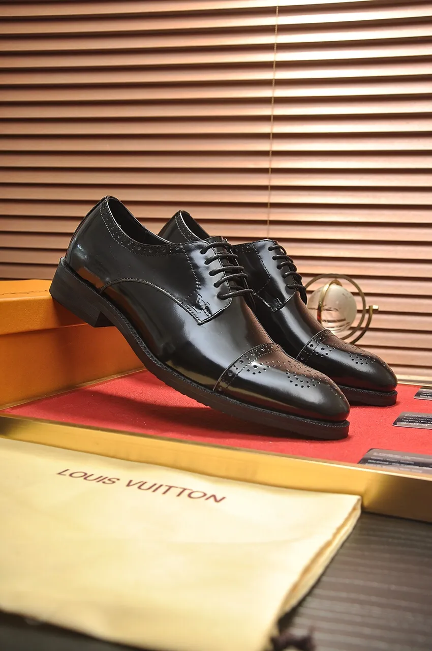Men's shoes💰460💶【LOUIS VUITTON】(sheepskin lining) new cowhide LV formal shoes🎩🎩❗️🆘made one to one at the counter🎩original quality, imported cowhide upper➕full sheepskin lining➕original rubber outsole, {high quality visible}👣Size: 38-45 (45 custom-made)